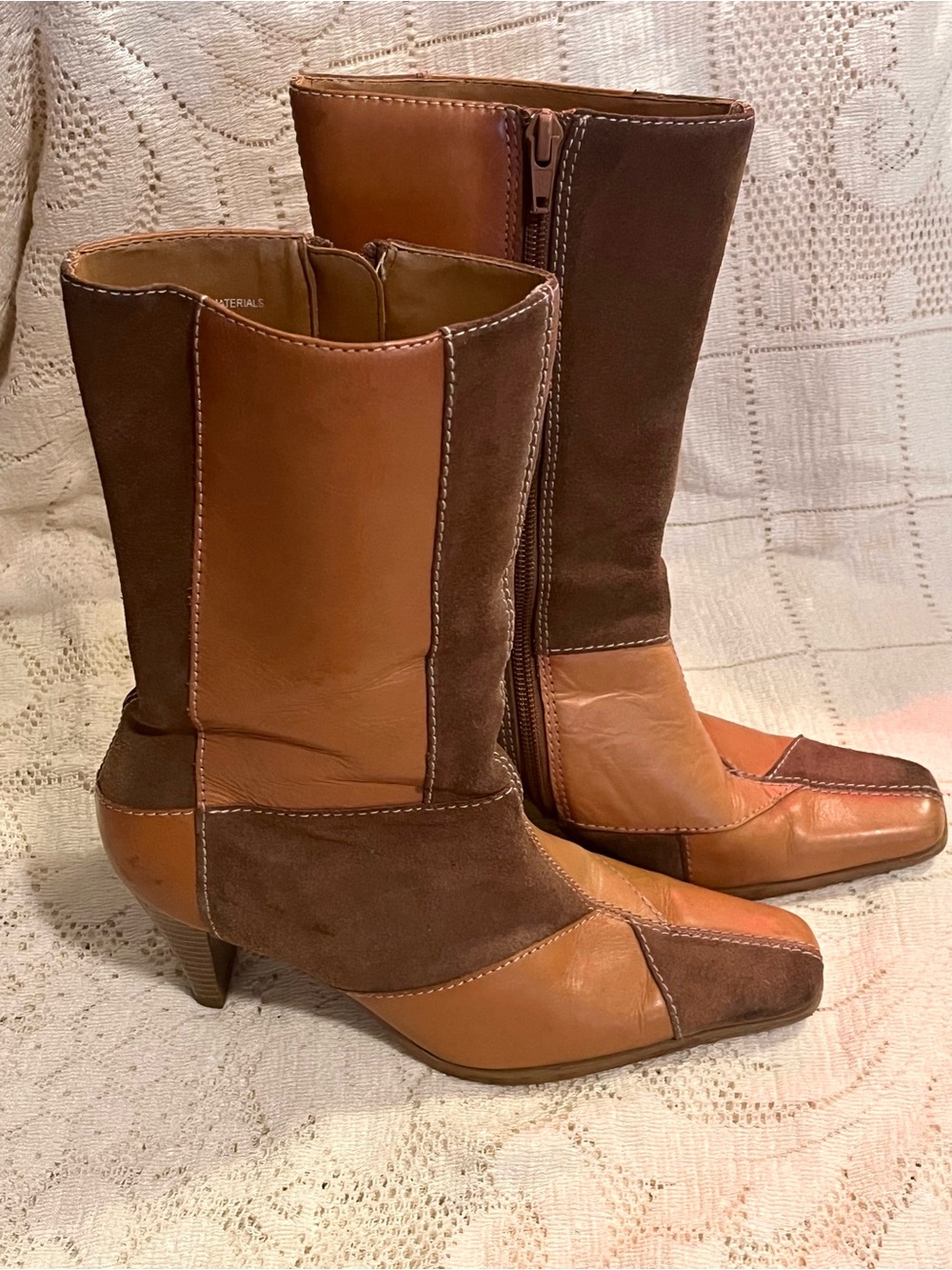 Mossimo Supply Co. Two-Tone Brown Leather & Suede Mid-Calf Heeled Boots